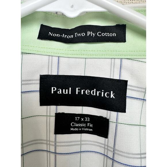 Paul Frederick Non-Iron Cotton Dress Shirt 17-33 With Contrast Trim White Green - Picture 5 of 10